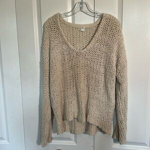 By Together beige loose knit v-neck sweater 100% cotton, Medium